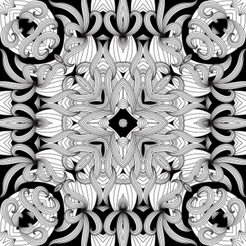 Floral intricate seamless pattern. Vector abstract black and white geometric Illustrazione stock