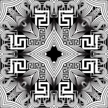 Floral intricate seamless pattern. Vector abstract black and white geometric Illustrazione stock