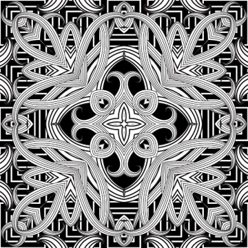 Floral intricate seamless pattern. Vector abstract black and white geometric Stockillustratie