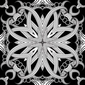Floral intricate seamless pattern. Vector abstract black and white geometric Stock Illustration