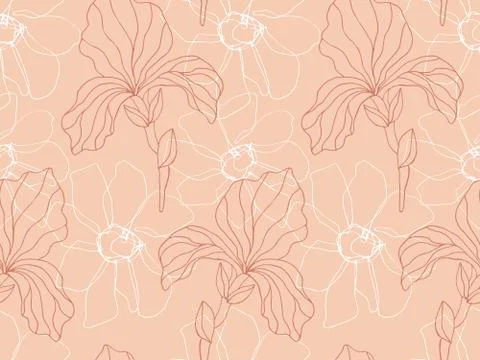 Floral iris flowers seamless pattern, vintage style endless texture Stock Illustration