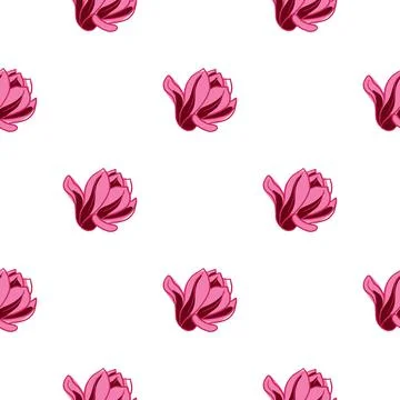 Floral isolated seamless pattern with bright pink magnolia flowers ornament.  Stock Illustration