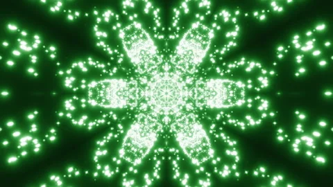 Floral kaleidoscopic shape absorbing tiny glowing particles. Design. Pulsating 스톡 동영상 256857979