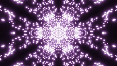 Floral kaleidoscopic shape absorbing tiny glowing particles. Design. Pulsating Stock Illustration