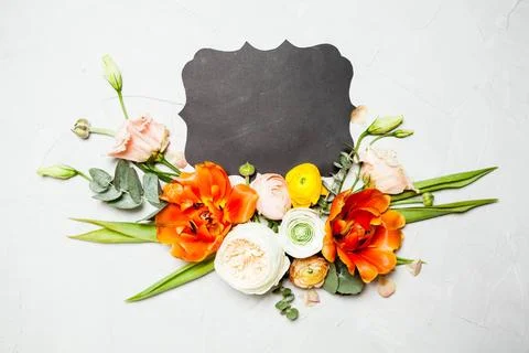 Floral layout with copy space Creative layout. Heraldic shield in the midd... Stock Photos