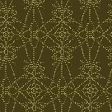 Floral leaf motif running stitch style. Victorian needlework seamless vector Stock Illustration