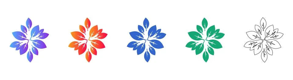 Floral Leaf Pattern Icon Set in Various Color Styles 스톡 일러스트