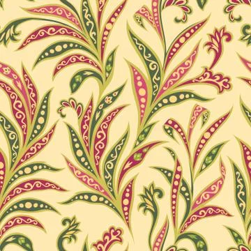 Floral leaf seamless pattern. Branch with leaves ornament. Stock Illustration