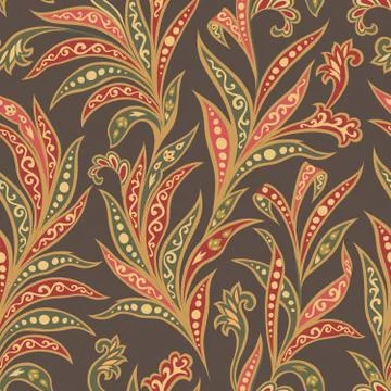 Floral leaf seamless pattern. Branch with leaves ornament. Arabic style leaf Stock Illustration