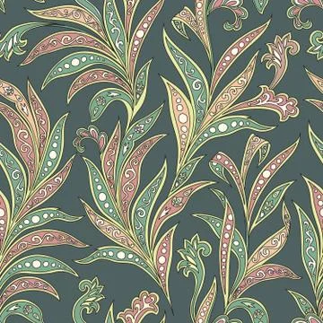 Floral leaf seamless pattern. Branch with leaves ornament. Arabic style leaf Stock Illustration