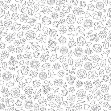 Floral leaf seamless pattern.  Flower icon background. Summer na Stock Illustration