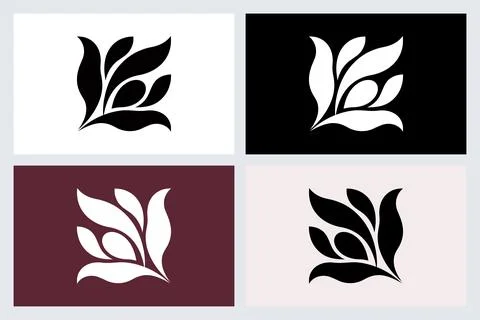 Floral Leaf Vector Logo Set in Minimalist Style Stock Illustration