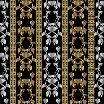 Floral leafy vector seamless borders  pattern. Abstract modern background wal Stock Illustration