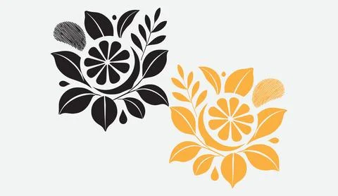Floral lemon vector illustration with black and orange citrus fruit graphic Stock Illustration