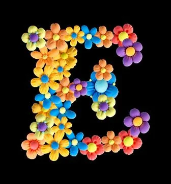 Floral letter E made of Plasticine flowers. Handmade, 3d, isolated vector i.. Stock Illustration