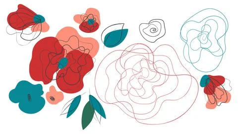Floral line art abstract header Stock Illustration