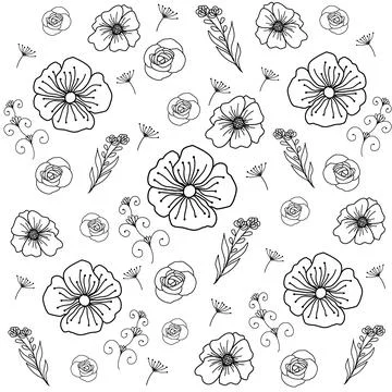 Floral Line Art Background Vector Illustration Stock Illustration