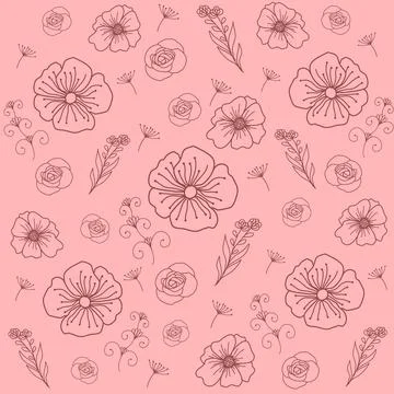 Floral Line Art Background Vector Illustration Stock Illustration