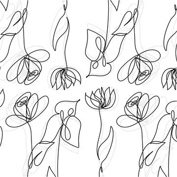 Floral Line Art Background Vector Stock Illustration