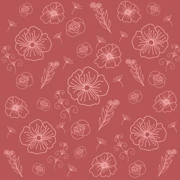 Floral Line Art Pattern Background Vector Stock Illustration