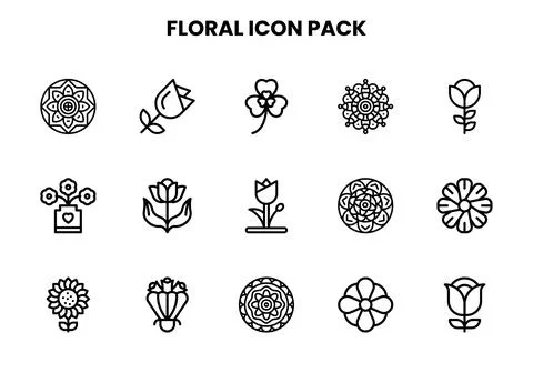 Floral Line Bundle Icons Pack イラスト素材