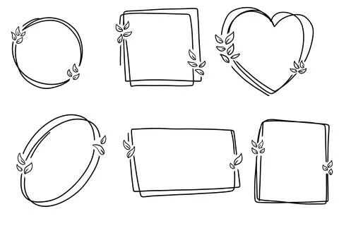 Floral line doodle frames in square Stock Illustration