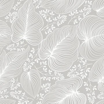 Floral line drawn artistic pattern with leaves and flowers in elegant retro c Stock Illustration