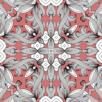 Floral lines seamless pattern. Vector ornamental modern background. Repeat sy Illustrazione stock