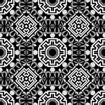 Floral lines seamless pattern. Vector ornamental geometric background. Repeat 스톡 일러스트
