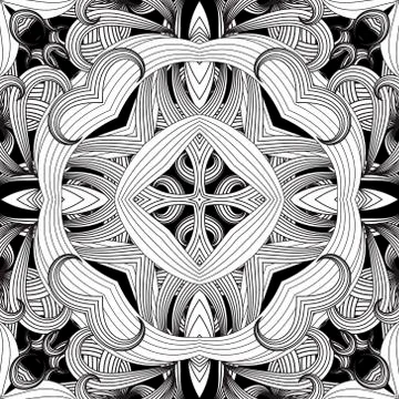 Floral lines seamless pattern. Vector ornamental modern background. Repeat sy Stock Illustration