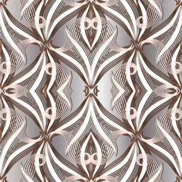 Floral lines seamless pattern. Vector silver ornamental background. Ethnic st Illustrazione stock