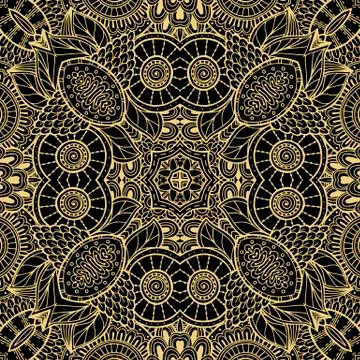 Floral lines vector seamless pattern. Ornamental ethnic tribal style lace Stock Illustration