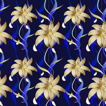 Floral luxury seamless pattern. Vector dark blue striped backgro イラスト素材