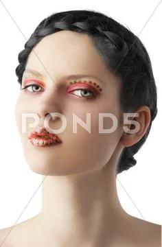 The floral makeup, she is turned of three quarters Stock Photos
