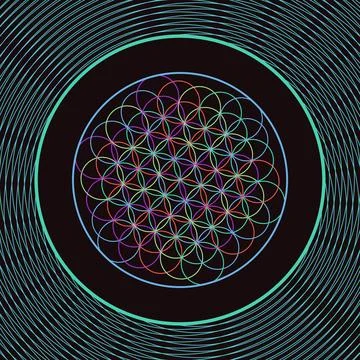 Floral mandala geometric pattern with concentric circles and vibrant colors Stock Illustration
