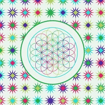 Floral mandala with geometric star pattern and vibrant colors on seamless b.. Stock Illustration
