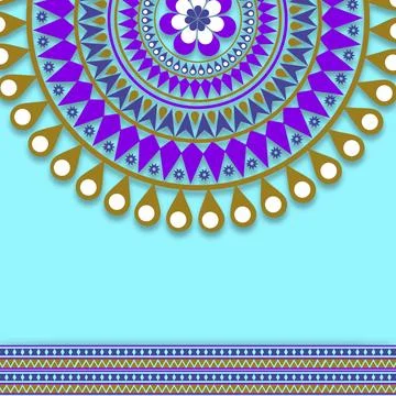 Floral Mandala Pattern on Blue Background. Stock Illustration
