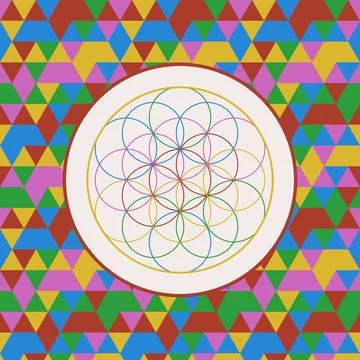 Floral mandala pattern with geometric triangle border and intricate circula.. Stock Illustration