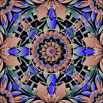 Floral mandalas vector seamless pattern. Ornamental colorful background. Round Illustrazione stock