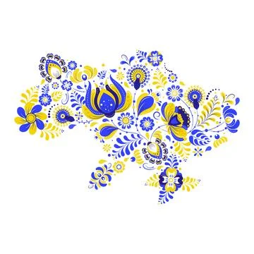 Floral map of Ukraine vector illustration on the white background Stock Illustration