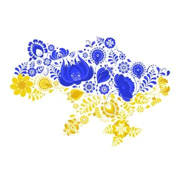 Floral map of Ukraine vector illustration on the white background Stock Illustration