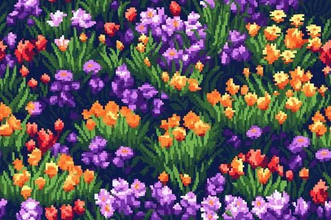 Floral meadow pixel seamless pattern texture background Stock Illustration