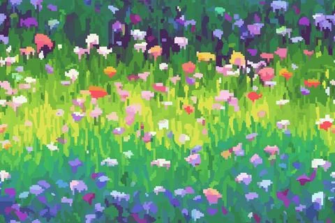 Floral meadow pixel seamless pattern texture background Stock Illustration