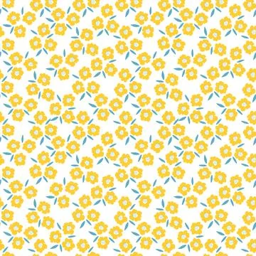 Floral millefleur seamless pattern. Cute tiny yellow flower ornament. Stock Illustration