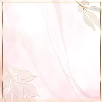 Floral minimal square background. For use in social networks. Watercolor gold Stock Illustration