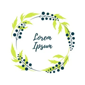 Floral minimalistic frame for text, vector graphics. Hand drawn wreath, branches Stock Illustration