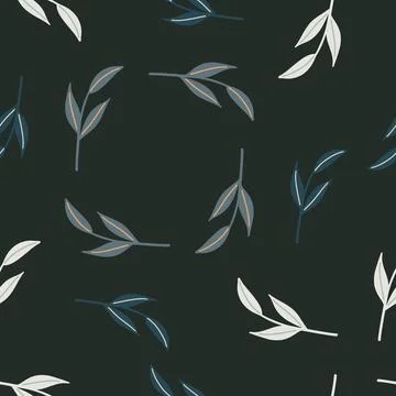 Floral minimalistic seamless pattern with grey, blue and white simple leaf br イラスト素材