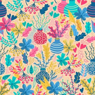 Floral modern hand drawn pattern Stock Illustration