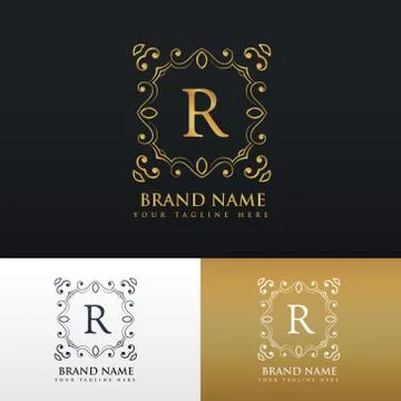 Floral monogram border frame logo for letter R Illustrazione stock