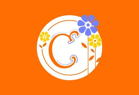 Floral monogram letter C. Initial alphabet with botanical elements. Floral .. Illustrazione stock